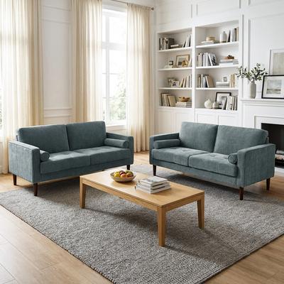 Uixe "2 Set 62"" W Modern Upholstered Chenille Tufted Loveseat with Pillows"
