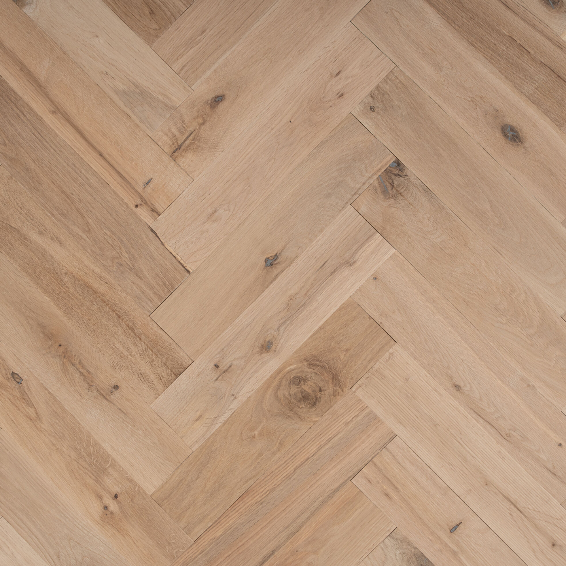 Luxury Flooring Herringbone Light Solid Oak Smooth & Unfinished Flooring - 18mm x 400mm x 90mm
