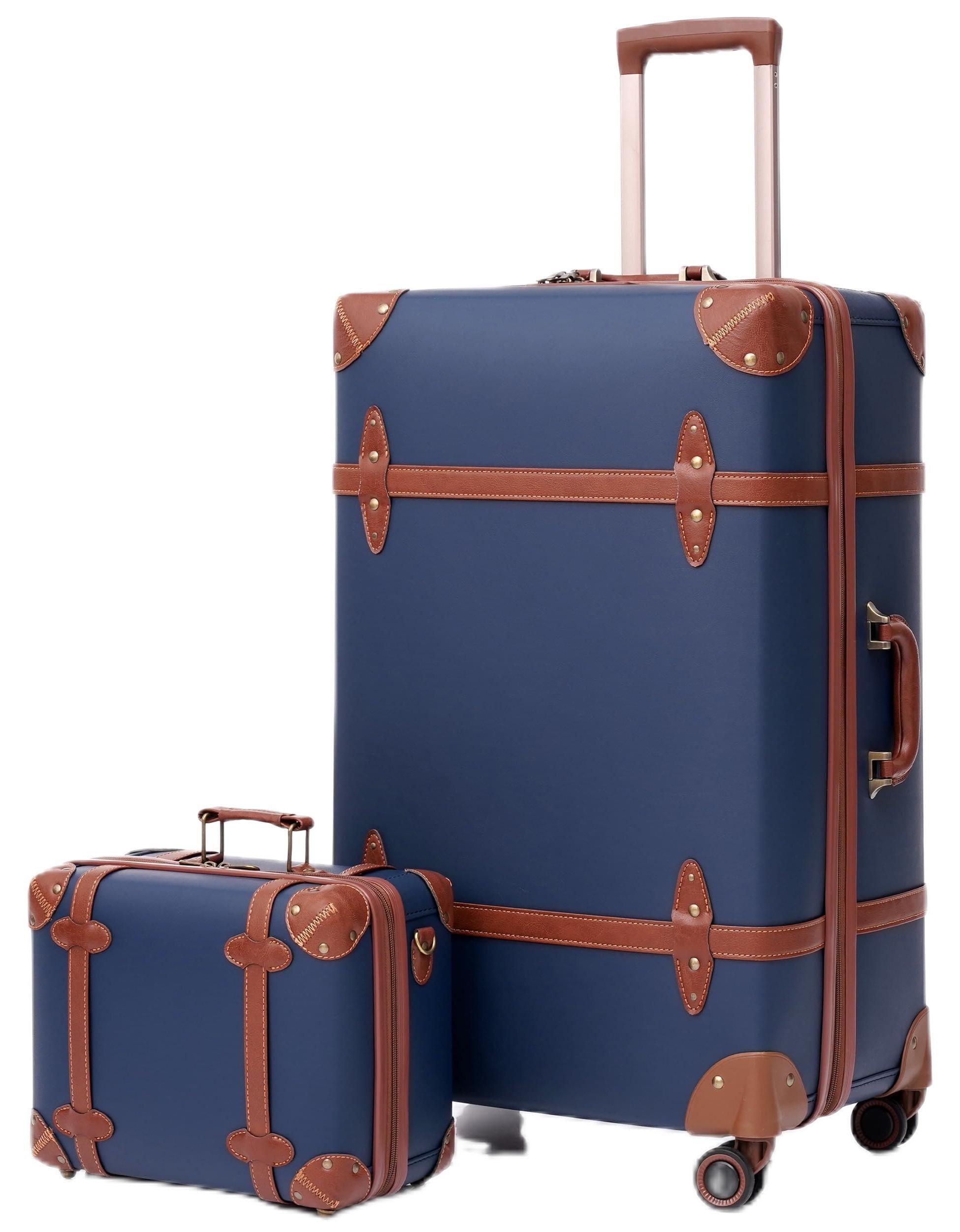 Vintage-Reisekoffer-Set - 2-teilig - Größe S (14 inch) und M (20 inch) - Blau - Mit TSA-Schloss