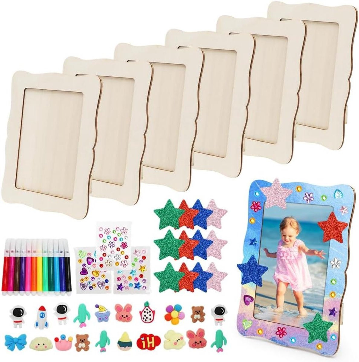 Fotolijsten Knutselset met 6 houten DIY-lijsten en accessoires voor kinderen