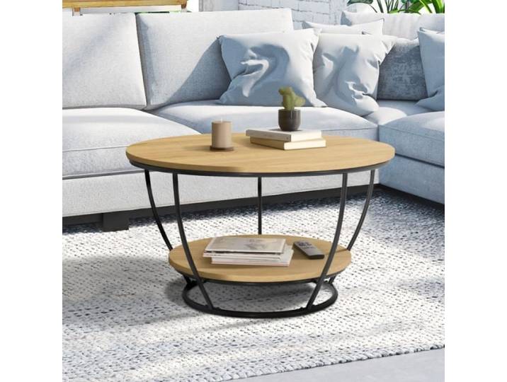 IDMARKET Table basse filaire double plateau ronde DETROIT 70 cm design industriel