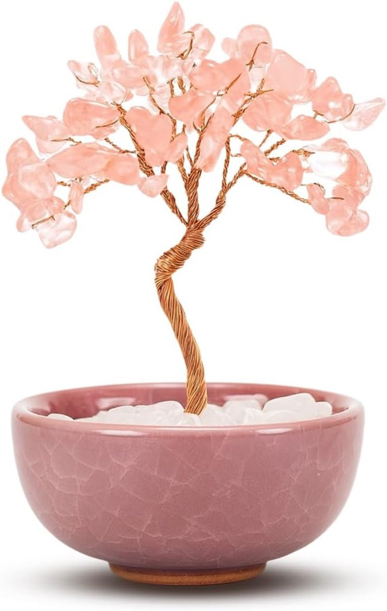 Tree of Life decoratie van natuurlijke Rose Quartz steen voor Feng Shui en Reiki - ShopVlot