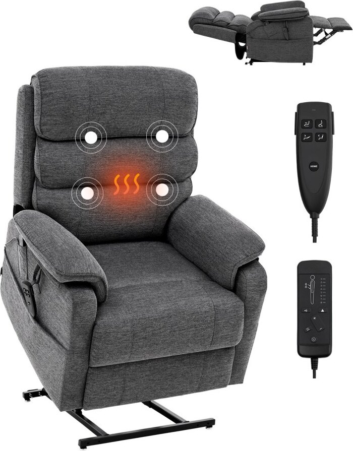 Elektro Power Lift Ruhesessel für Senioren - Massage- und Wärmefunktion - Komfortabel und verstellbar für maximale Entspannung