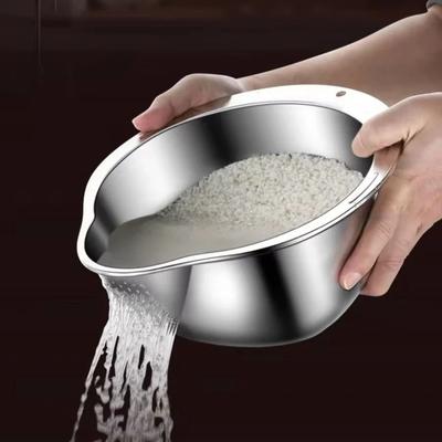 Uplifted Finds Stainless Steel Rice Washing Bowl And Strainer For Fruits And Vegetables Stainless Steel Rice Washing Bowl And Strainer For Fruits And Vegetables