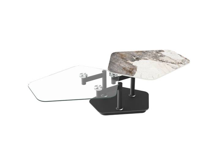Dieter Knoll Couchtisch, Creme, Schwarz, Metall, Glas, Keramik, Freiform, zylindrisch, Bodenplatte, 73x45x145 cm, einfacher Aufbau, Wohnzimmer, Wohnzimmertische, Couchtische, Couchtische rund