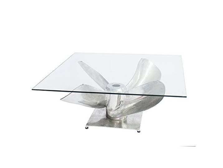 invicta INTERIOR Maritimer Couchtisch Ocean L Glasplatte mit Schiffsschraube Silber antik hochwertige Aluminiummetall Legierung