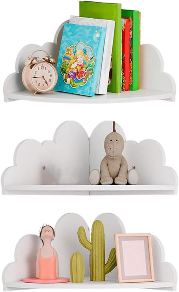 Wolk Hoekplanken - 3-delige set zwevende wandplanken voor kinderkamer, slaapkamer of badkamer - Houtkleur - Breedte: 25,5 cm