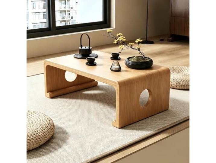 CFMAIF Chinesischer Tee Bodentisch aus Massivholz, Tatami Tisch, Couchtisch Altartisch Meditation, vielseitiger Tatami Schreibtischfür Wohnzimmer Schlafzimmer Balkon(Natural Wood,100cm/39.3in)