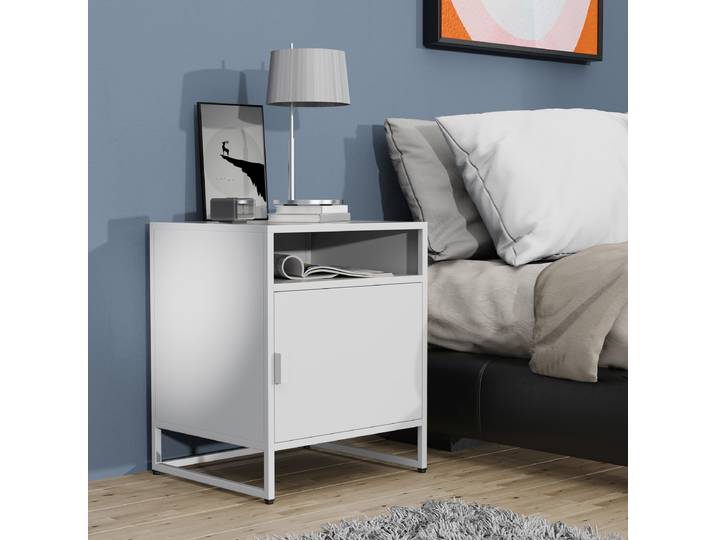 Table de chevet Flokas L 45 x 55 x 40cm Blanc/Blanc