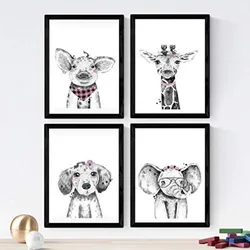 POSTER Set mit 4 Kindern Tiere Rosenzubehör A4 Rahmenlos