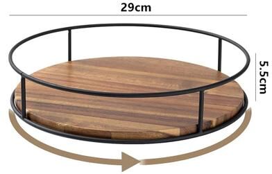 Uplift Essentials Acacia Wood Lazy Susan Turntable With Industrial Metal Frame And Countertop Storage Serving Tray 11 In