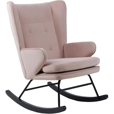 Schaukelstuhl KAYOOM "Melorie 125, Metallgestell mit Kufen aus Holz", rosa (altrosa), B:65cm H:95cm T:86cm, Bezug:100% Polyester (Samt) Korpus:Kautschuk-Holz Gestell:Eisen, Stühle, Schaukelstuhl, Schaukelstuhl, Zierknöpfe, Metallgestell mit Kufen...