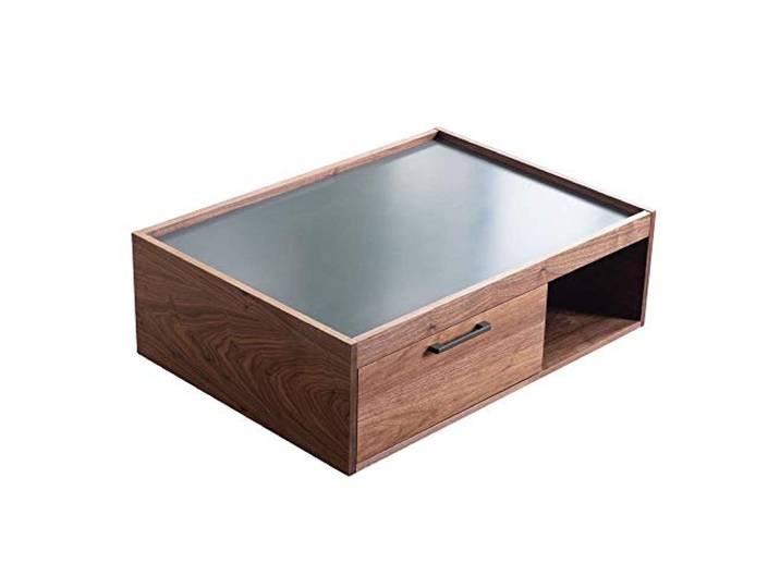 Amazon Marke - Movian Ljungan, Couchtisch mit 2 Schubladen, 98 x 70 x 32,5 cm, Grau und Nussbaumoptik
