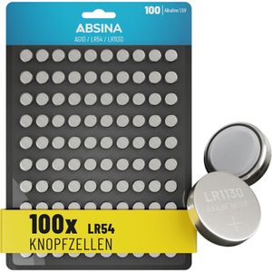 Absina Knopfzelle LR54 / LR1130 / AG10, 78 mAh, 100 Stück