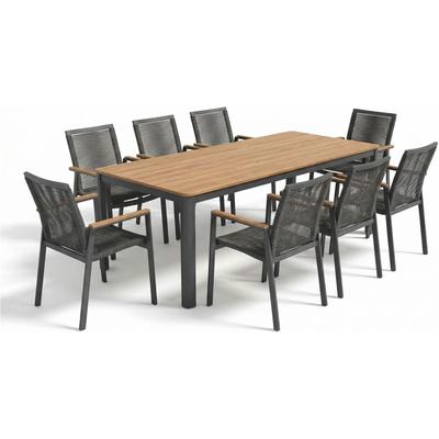 Garten-Essgruppe AMBIENTE HAUS "Garten 8er Set 220x95cm grau", braun (grau), B:220cm H:74cm T:95cm, Aluminium, Sitzmöbel-Sets