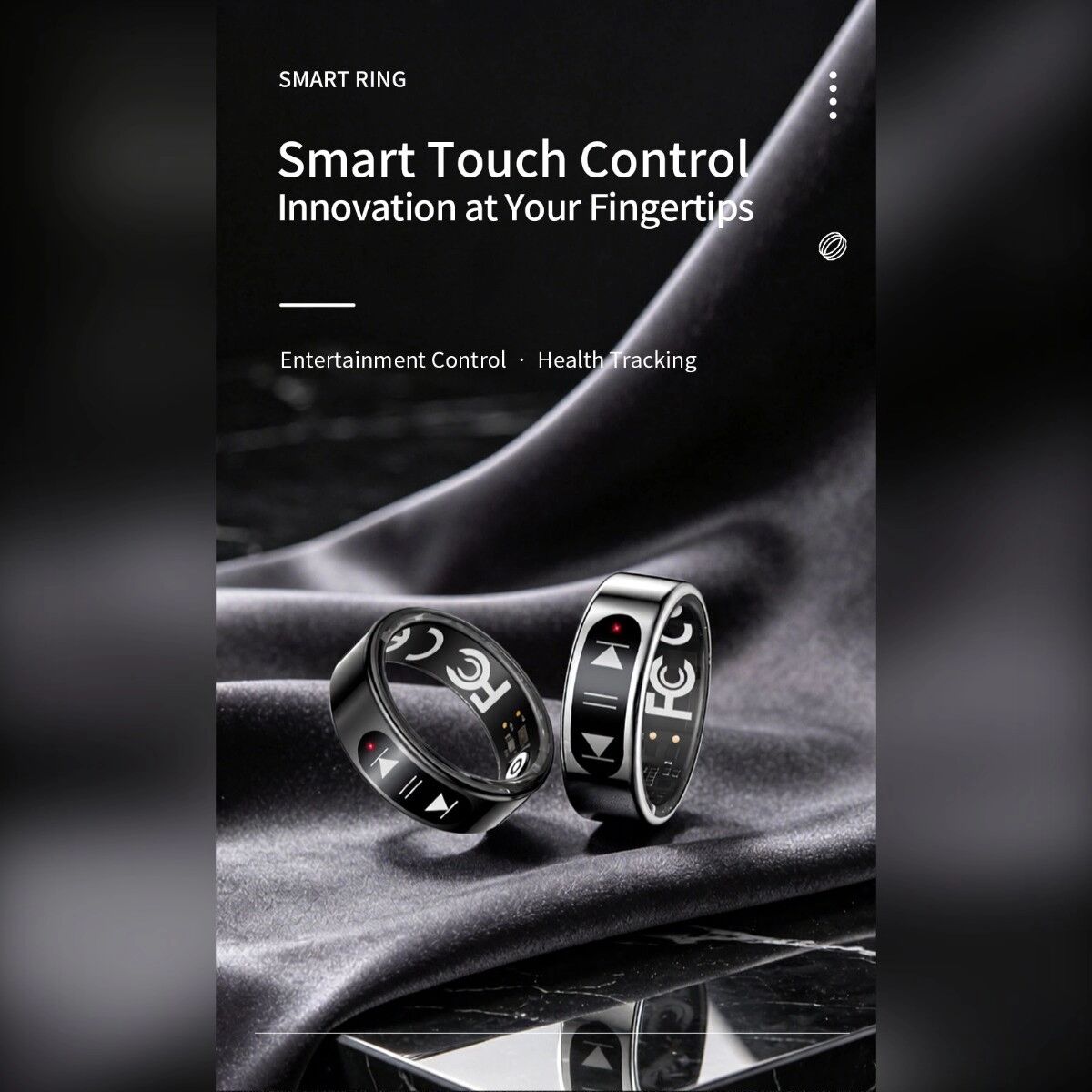 INF Bluetooth-5.2-Smart-Ring mit Lifestyle-Funktionen, Gestensteuerung und Ladeetui Silber 10