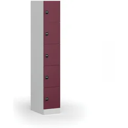 Schließfachschrank S1, 5 Fächer, 1850 x 300 x 500 mm, RFID-Schloss, rote Tür