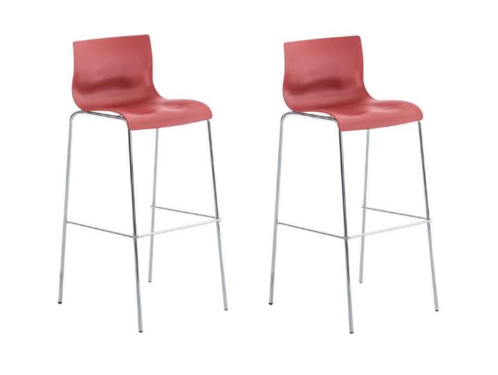 TPFLiving 2er Set Barhocker Hope 4-Fuß Gestell Metall in Chromoptik Kunststoff - Rot