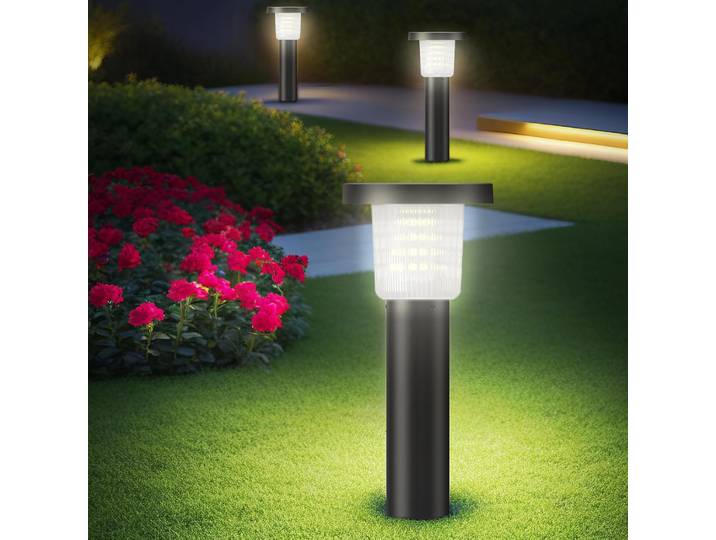 Intelamp, longue durée de vie de la batterie, 3800 mAh, haute luminosité 500LM, lot de 2 lampes solaires pour allée, éclairage de pelouse, éclairage extérieur à allumage/extinction automatique,