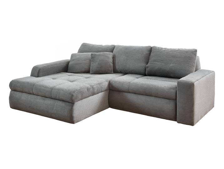 Ecksofa Cord Schlaffunktion Bettkasten grau 241 cm - OT links - LUNO