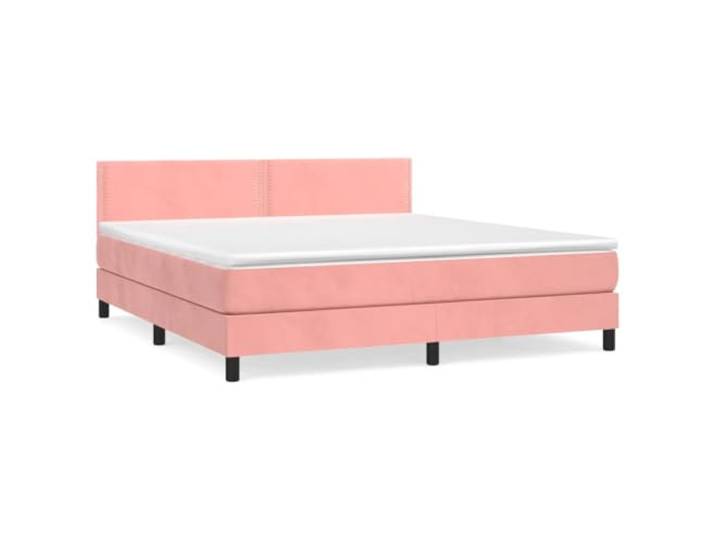 PUGYNBK Boxspringbett, Samt, Rosa, 180 x 200 cm Verstellbares Kopfteil, Taschenfederkernmatratze, mittlere Härte, Lederschutz