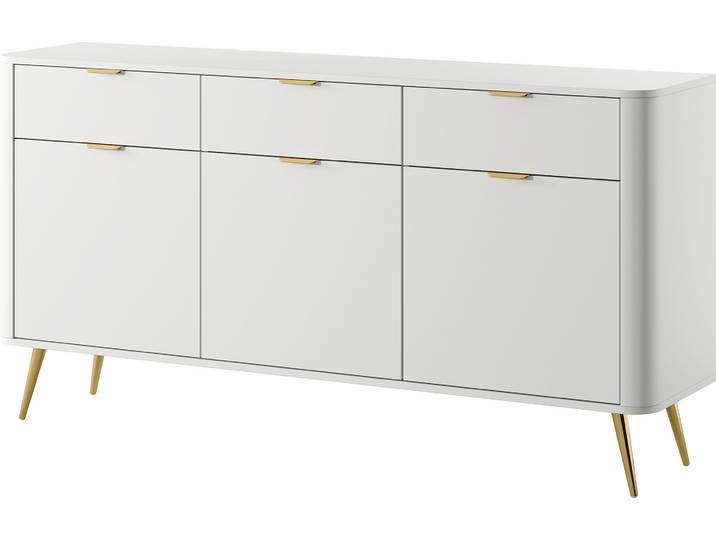 Selsey Oval - Sideboard Kombikommode mit drei Schubladen, Weiß, 163,5 cm breit