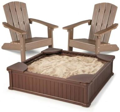 Costway Kids Sandbox with Cover and Seats with 2 Kids Adirondack Chairs
