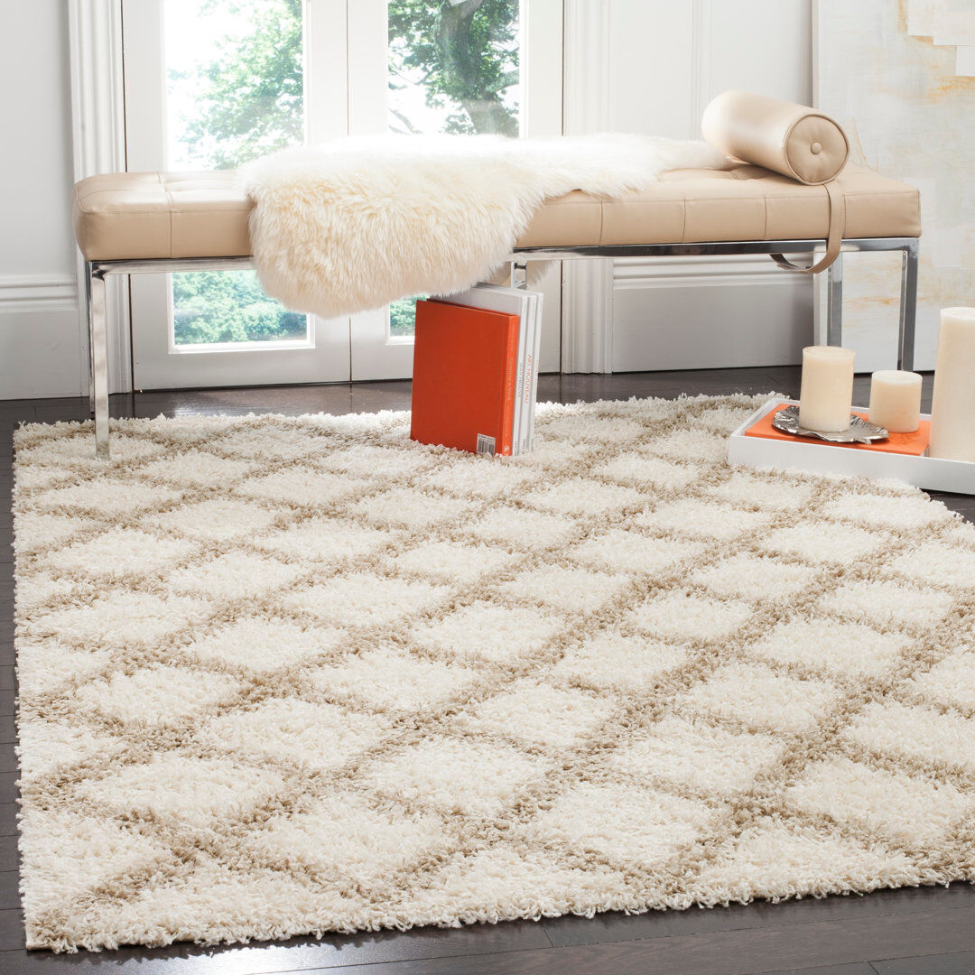 Ebern Designs Chiyo Rectangle Geometric Area Rug Ivory Rectangle 155 x 229 cm