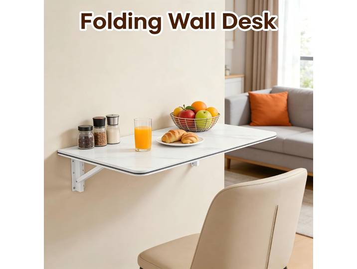 Table pliante murale blanche 80x40cm, table pliante murale en MDF et métal pour table à manger, bureau, bureau d'écriture, etc.