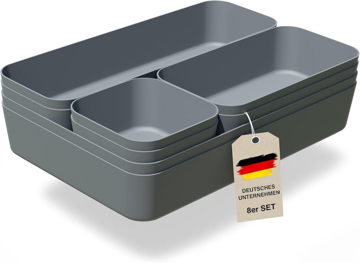 Laden Organizer Set van 8 stuks - Antraciet - Opbergdozen voor keuken en badkamer met 28 antislip pads