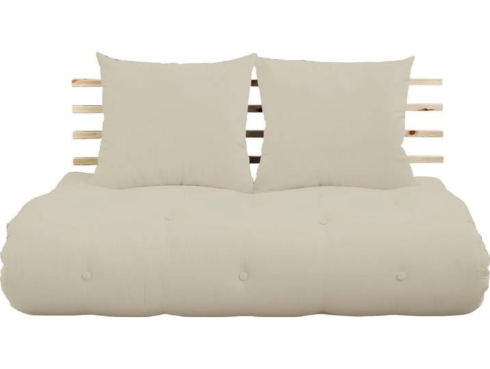 Schlafsofa KARUP DESIGN Shinsano, futonstil, Rückenrahmen und zweiteiligem Kissenset , beige, B:140cm, Sofas, Schlafsofa, aus massivem Kiefernholz, faltbarer Matratze, multifunktional, Scandi