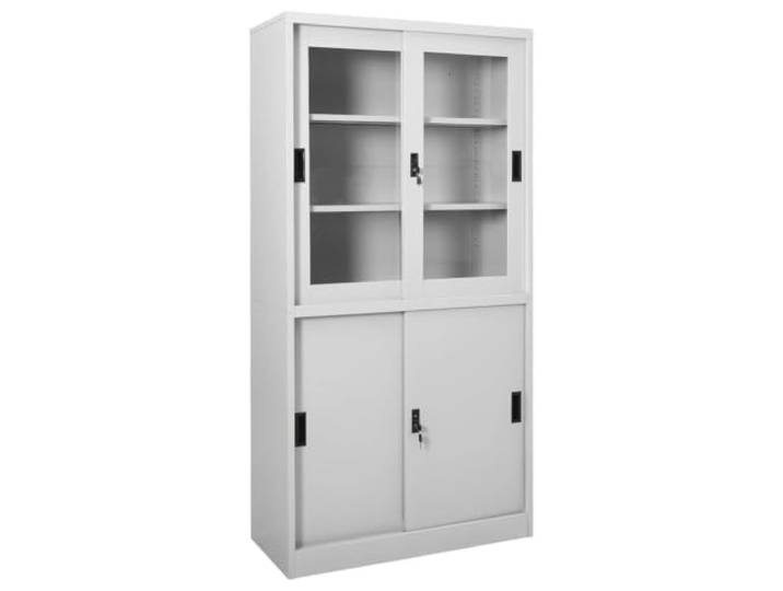 HPUYRFG Büroschrank mit Schiebetür Hellgrau 90x40x180 cm Stahl Stahl,gehärtetes Glas,3 Einlegeböden,Schlösser,sanfte Schiebetür,robust,langlebig