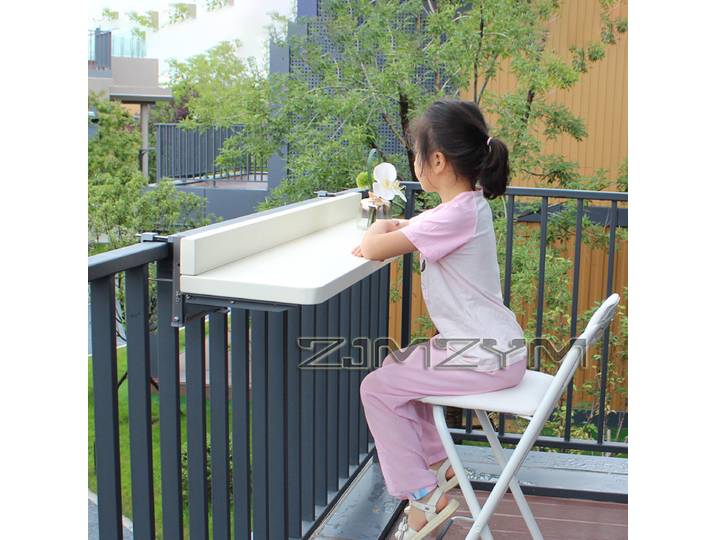 Table suspendue pour balcon extérieur, table de bistrot, table de bar, table à thé pliable avec support de montage, étagère suspendue portable pour patio et jardin