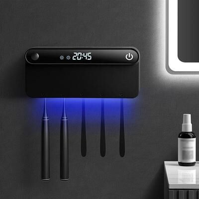 Inspired Deals Smart UV Toothbrush Sanitizer & Dryer With Motion Sensor, USB C Charging And Wall Mount black