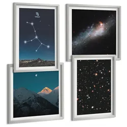 BILDER SET 4er Set - 50x50 cm & 40x60 cm Silberner Rahmen - Jungfrau-Galaxie-Universum