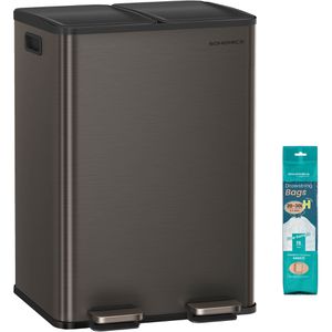 Songmics Mülleimer LTB741G01, schiefergrau, aus Metall, 2 x 30 Liter