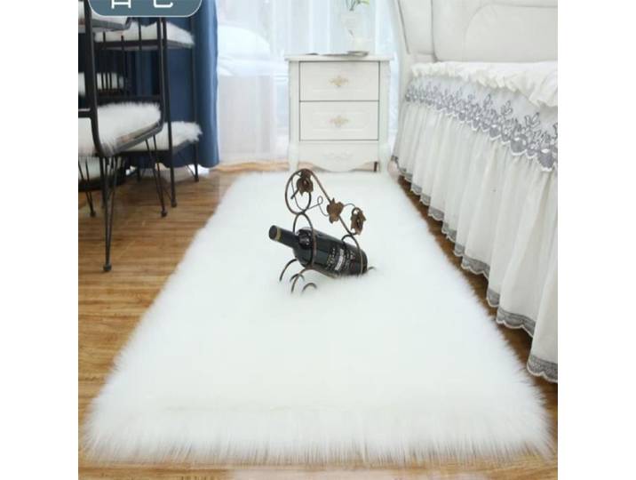 Tapis 60*180cm tapis shaggy tapis de chambre tapis de salon tapis en fausse laine tapis de sol (blanc)