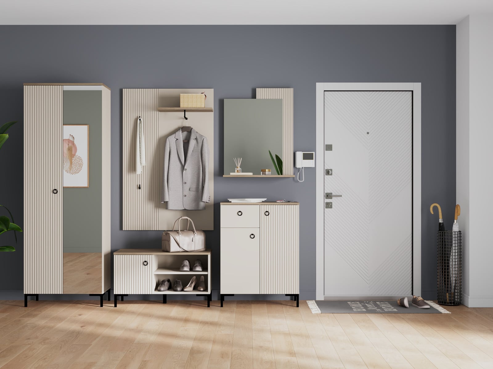home24 Kapstokpaneel Lucrezia beige B: 85 cm, D: 26 cm, H: 133 cm
