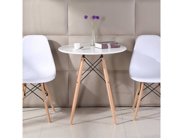Table à manger blanche design scandinave - LAIZERE - ronde 70cm - 4 places