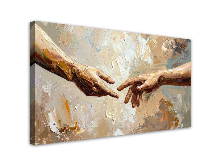 Feeby Leinwandbild Die Erschaffung Adams gemalt 120x60cm, Beige, Person/Charakter, Rechteckig, 120x60 cm, Bilder & Rahmen, Bilder, Leinwandbilder