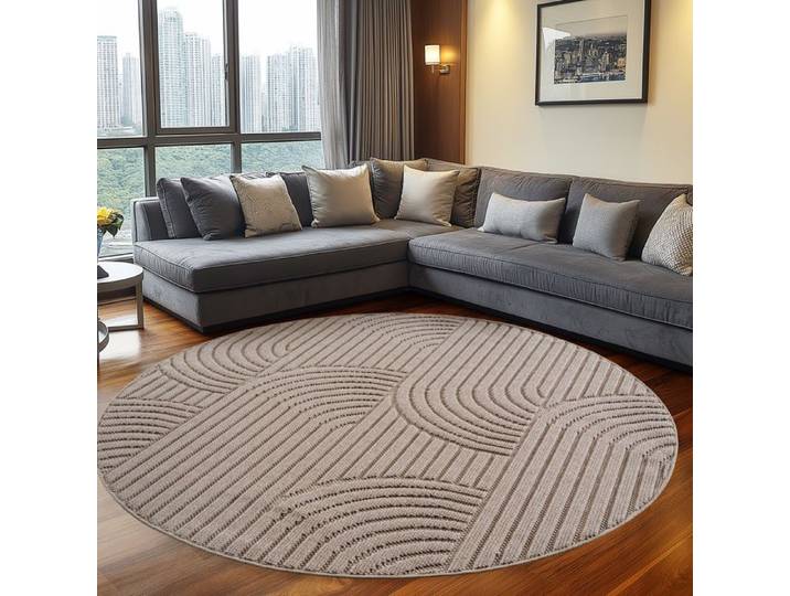 Teppium Tapis déco salon bouclé bohème scandinave beige rond 160 cm très doux robuste entretien facile chambre maison moderne