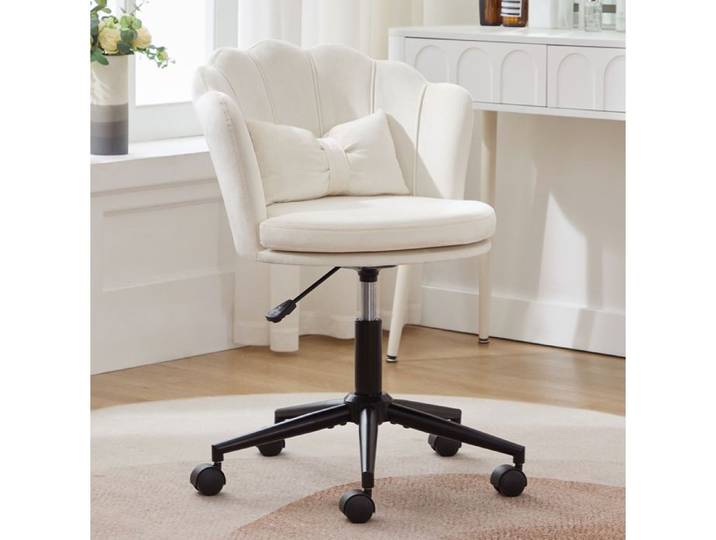 COVREO Chaise de bureau en velours beige réglable en hauteur pivotante 360° avec roulettes
