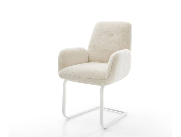 Freischwinger Zoa-Flex Plüsch Creme-Weiß Freischwinger flach Weiß Taschenfederkern, Esszimmerstühle