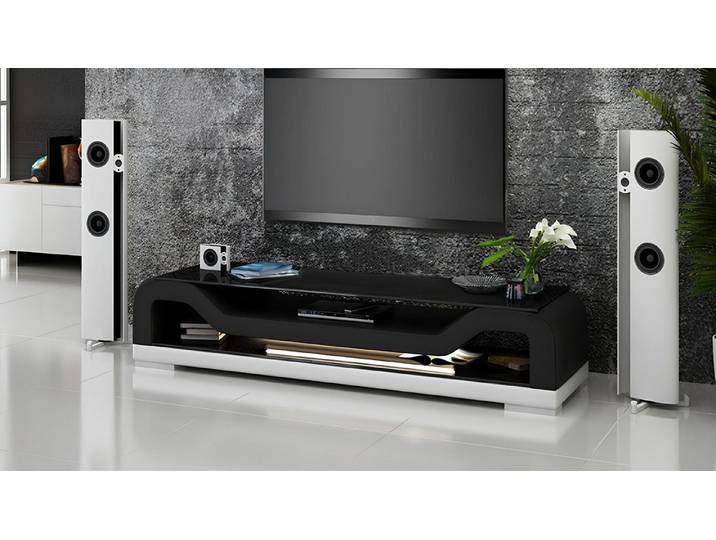Xlmoebel Sideboard RTV TV Lowboard mit Lederoberfläche und Glastisch (RTV TV Lowboard, Sideboard), Hergestellt in Europa