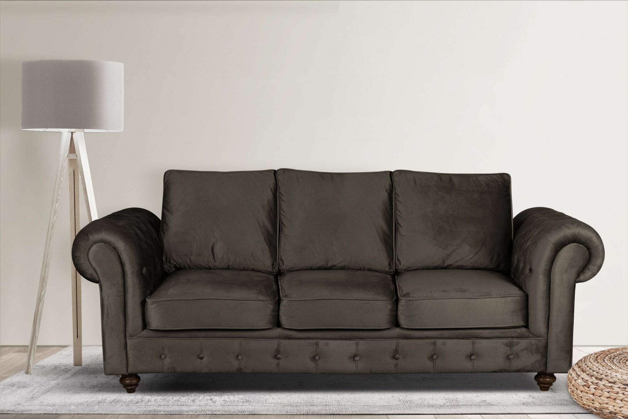 3-Sitzer HOME AFFAIRE "MENDITTE", braun, B:225cm H:90cm T:93cm, 100% Polyester, Sofas, 3-Sitzer, Knopfheftung im Armlehnbereich und an Vorderkante, hohe Qualität