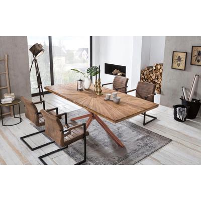 Esstisch SIT "Visby Teakholz Massivholztisch mit Sonnen-Design & Stern-Gestell", beige (natur, braun, braun, natur), B:200cm H:79cm T:100cm, Tische, Esstisch, 50 mm starke Teakholzplatte mit markantem Stern-Gestell