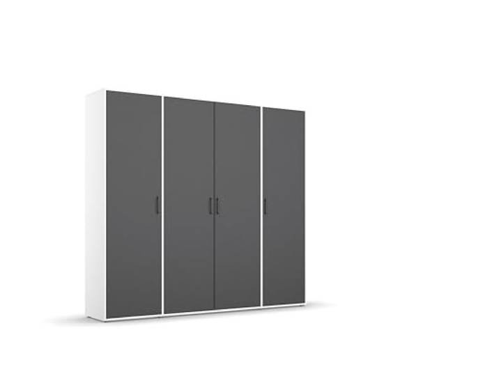 Rauch Möbel Voyager, Kleiderschrank, Grau metallic/Weiß, Breite 187 cm Schrank, Mehrzweckschrank, 4-türig, Zubehör Premium, für Schlafzimmer, Kinderzimmer, Studentenwohnung, Garderobe