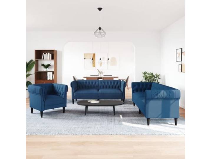 KTHLBRH Sofa-Set, 3-teilig, blau, aus Stoff 100 % Polyester, Schaumstoff, Kapazität 110 kg, modernes Design