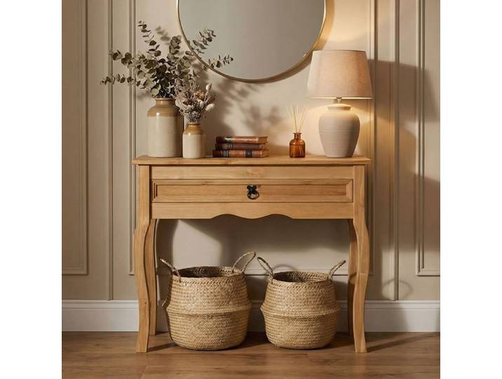Table console SALSA table d'appoint en bois style mexicain avec 1 tiroir en pin massif finition teintée/cirée