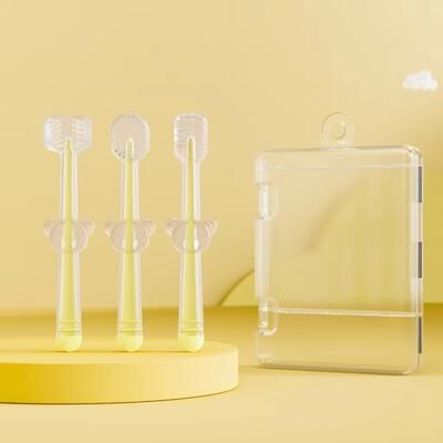 Inspired Finds 3 Piece Portable Silicone Baby Toothbrush Set With Travel Case yellow